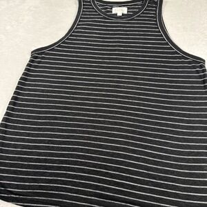 EVERY M Sleeveless Black White Horizontal Stripe Linen Blend Tank